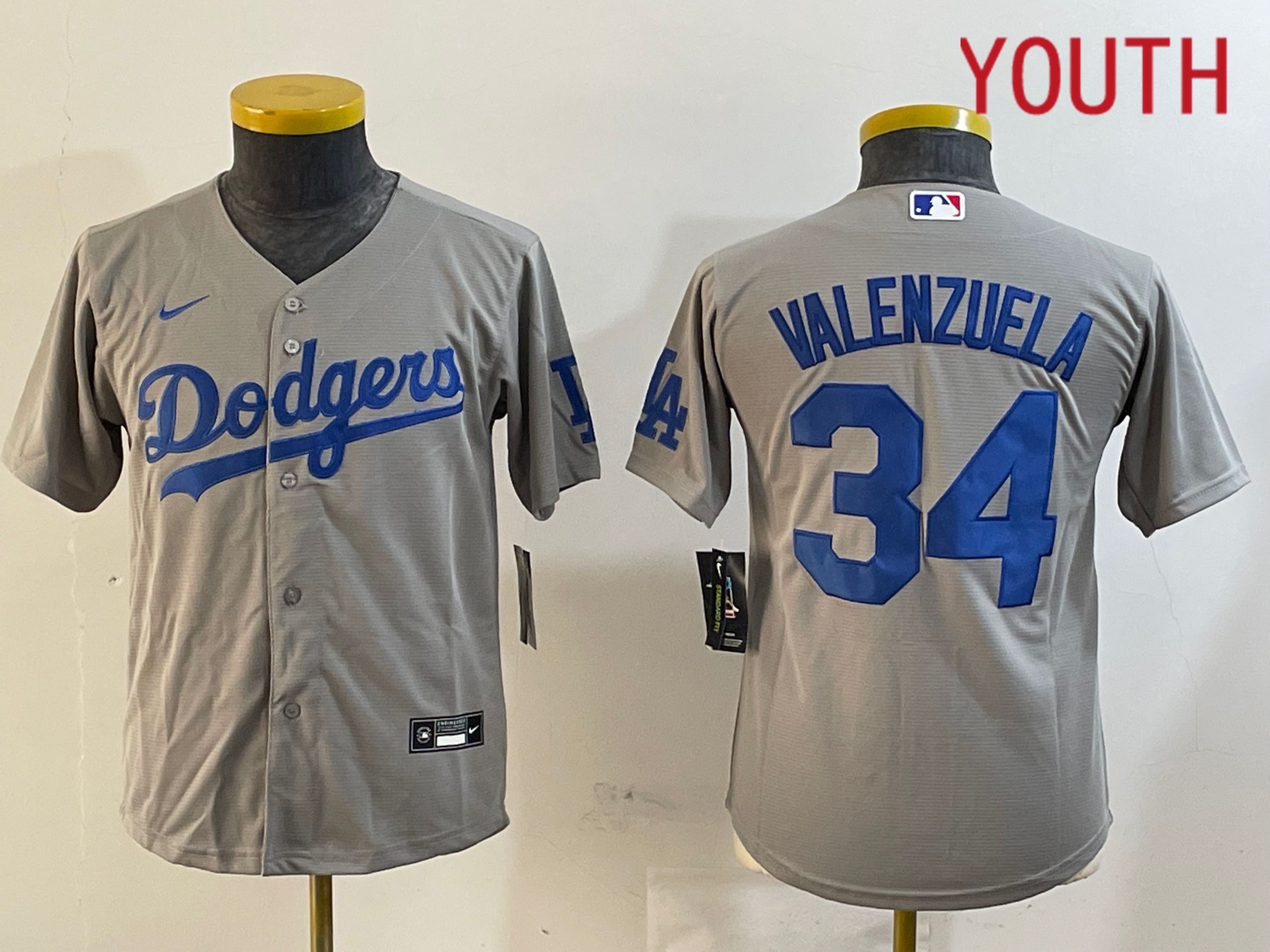 Youth Los Angeles Dodgers 34 Valenzuela Grey Game 2024 Nike MLB Jersey style 1216
